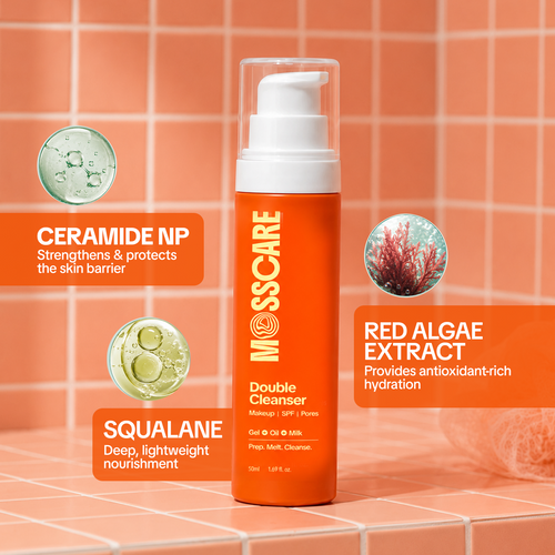 Mosscare Double Cleanser | Hydrating Face Wash for Deep Cleansing Dirt • Oil • SPF • Makeup & Impurities with Ceramides + Squalane | 50 ml