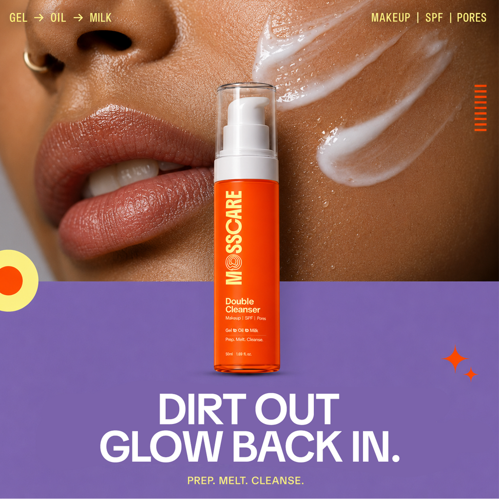 Mosscare Double Cleanser | Hydrating Face Wash for Deep Cleansing Dirt • Oil • SPF • Makeup & Impurities with Ceramides + Squalane | 50 ml